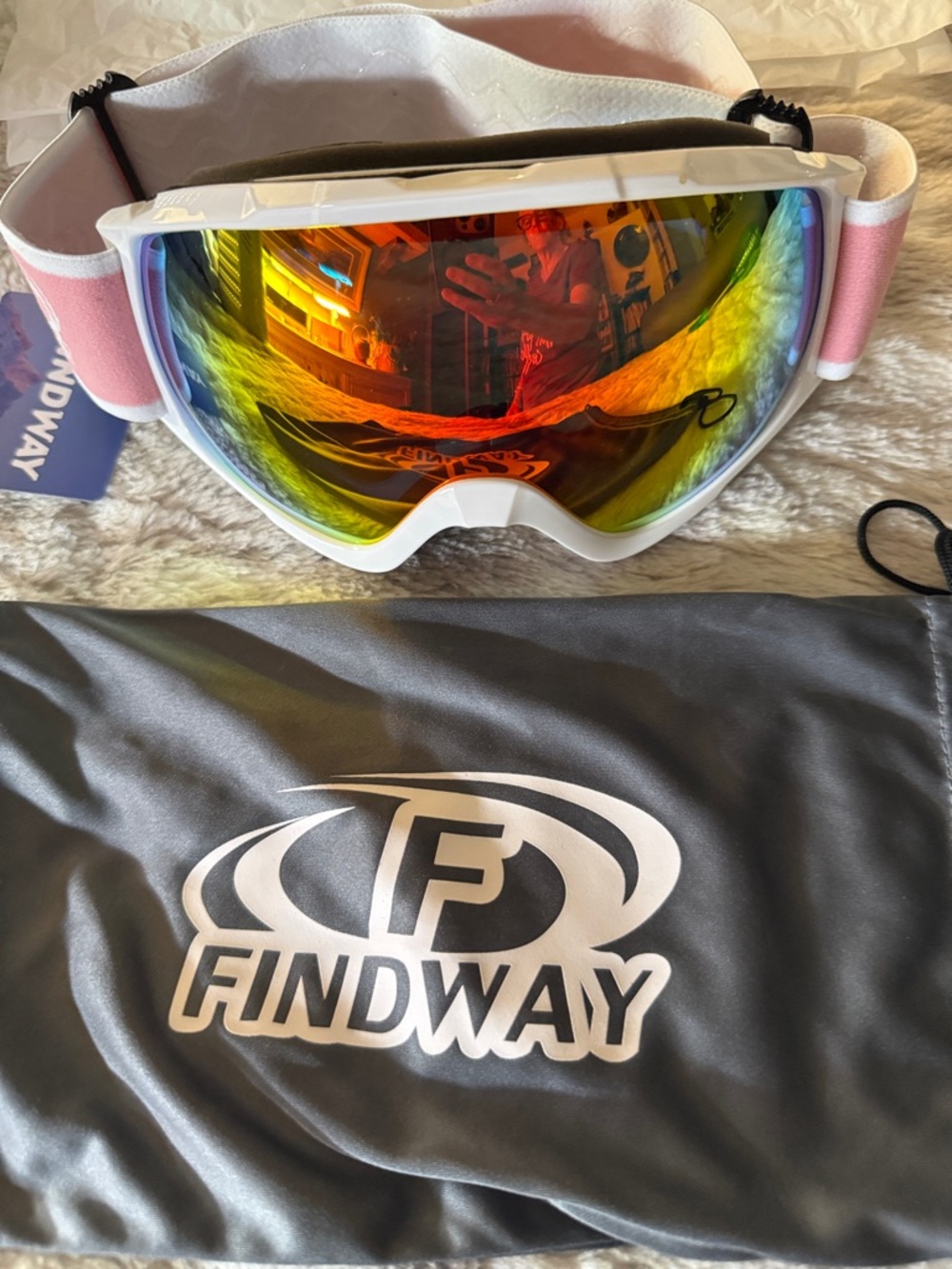 Ski  Frame Pink Strap Ski Goggles with Mirrored Lens